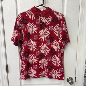 Vintage Chaps Ralph Lauren Mens Red Floral Hawaiian Golf Polo Cotton Size Medium